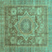 Square Machine Washable Abstract Turquoise Modern Area Rugs, wshabs3634turq