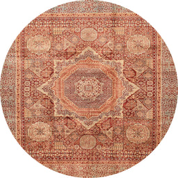 Round Machine Washable Abstract Red Rug, wshabs3634