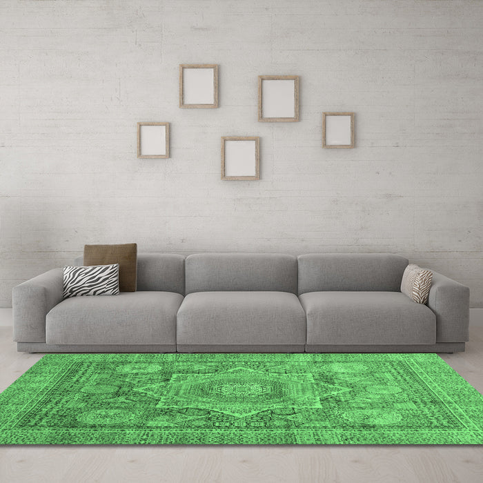 Machine Washable Abstract Emerald Green Modern Area Rugs in a Living Room,, wshabs3634emgrn