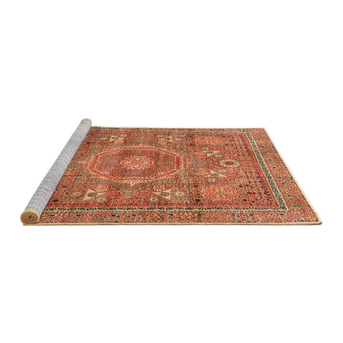 Sideview of Machine Washable Abstract Red Rug, wshabs3635