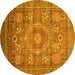 Round Machine Washable Abstract Yellow Modern Rug, wshabs3635yw