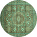 Round Abstract Turquoise Modern Rug, abs3635turq