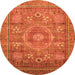 Round Machine Washable Abstract Orange Modern Area Rugs, wshabs3635org