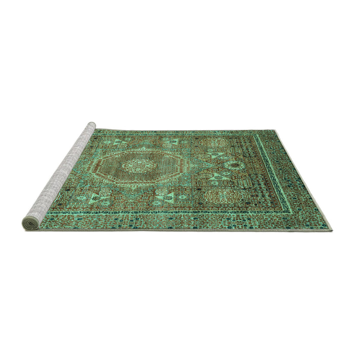 Sideview of Machine Washable Abstract Turquoise Modern Area Rugs, wshabs3635turq