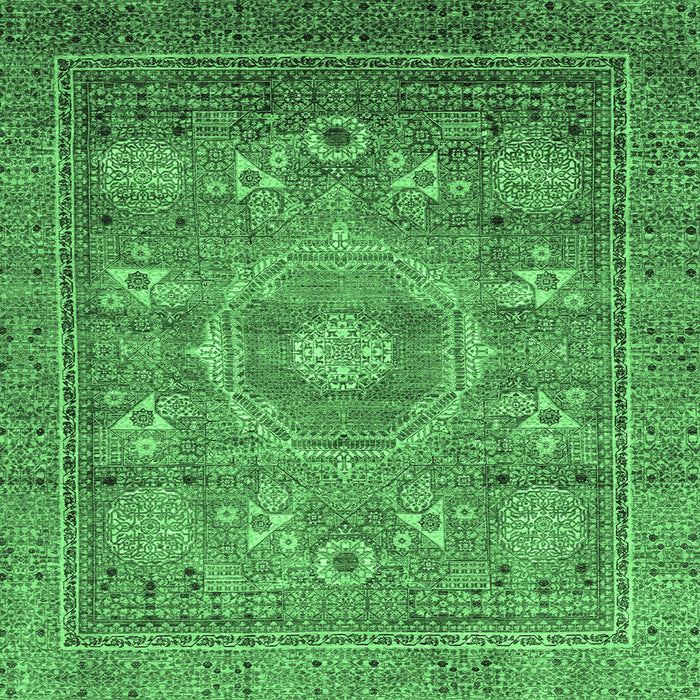 Square Machine Washable Abstract Emerald Green Modern Area Rugs, wshabs3635emgrn