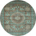 Round Machine Washable Abstract Light Blue Modern Rug, wshabs3635lblu