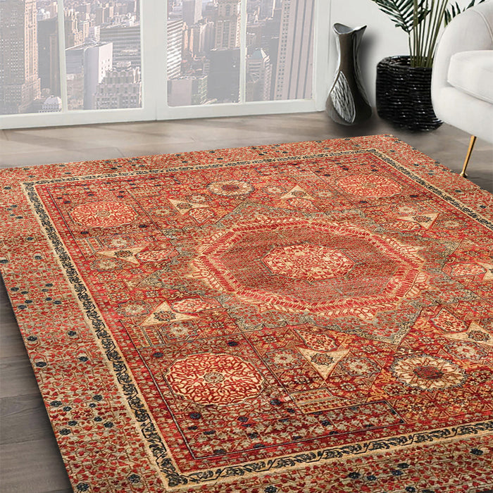 Machine Washable Abstract Red Rug in a Family Room, wshabs3635