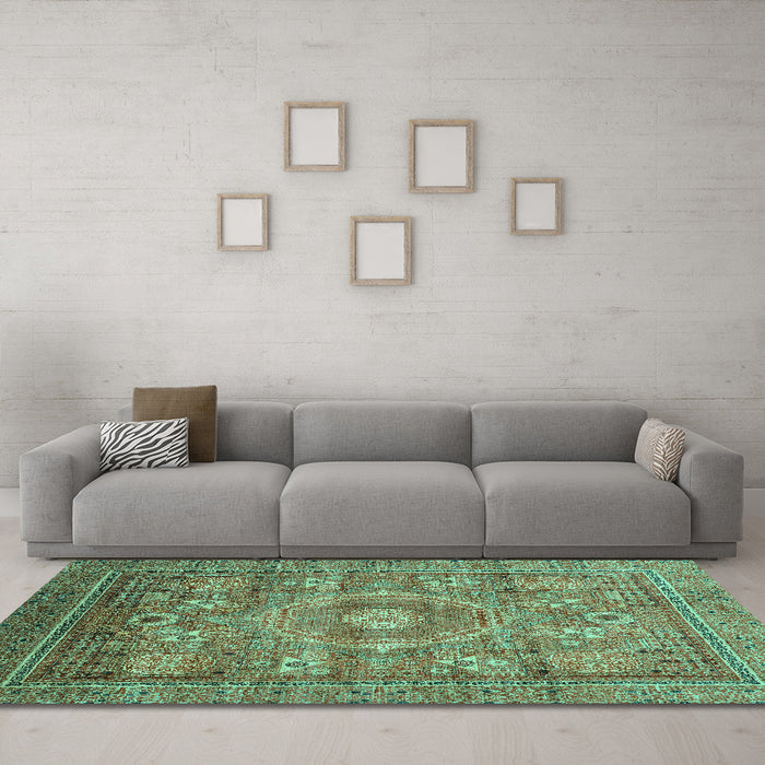 Machine Washable Abstract Turquoise Modern Area Rugs in a Living Room,, wshabs3635turq