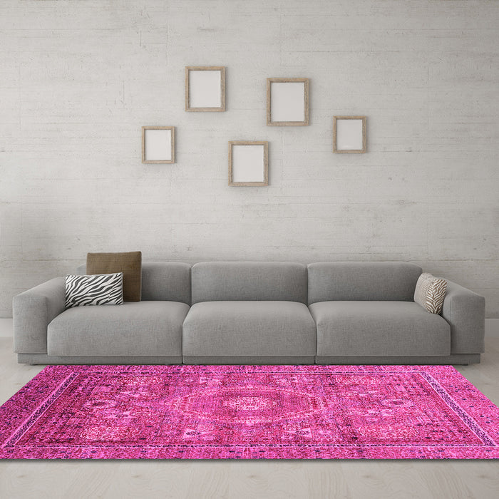 Machine Washable Abstract Pink Modern Rug in a Living Room, wshabs3635pnk