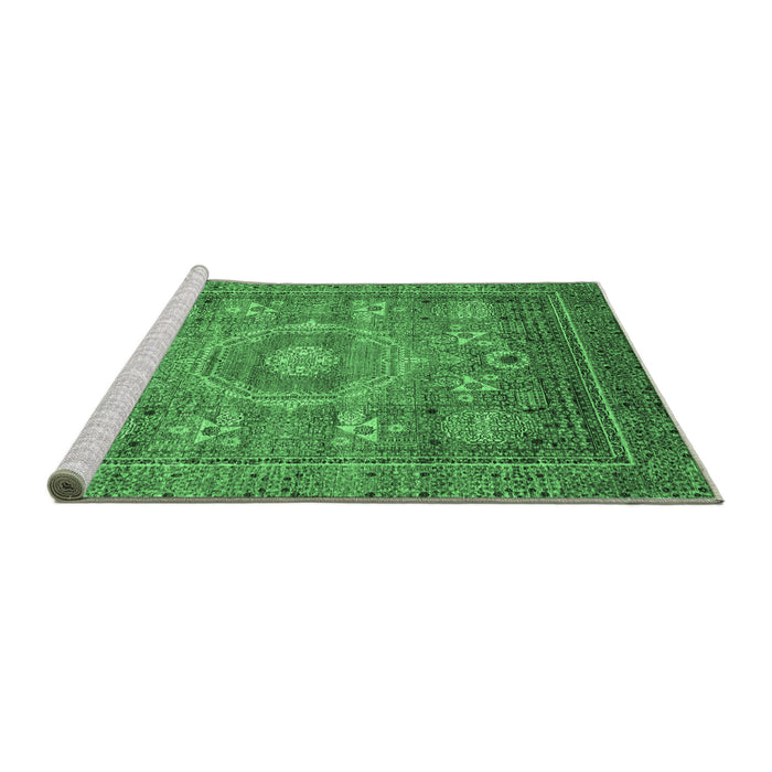 Sideview of Machine Washable Abstract Emerald Green Modern Area Rugs, wshabs3635emgrn