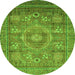 Round Machine Washable Abstract Green Modern Area Rugs, wshabs3635grn