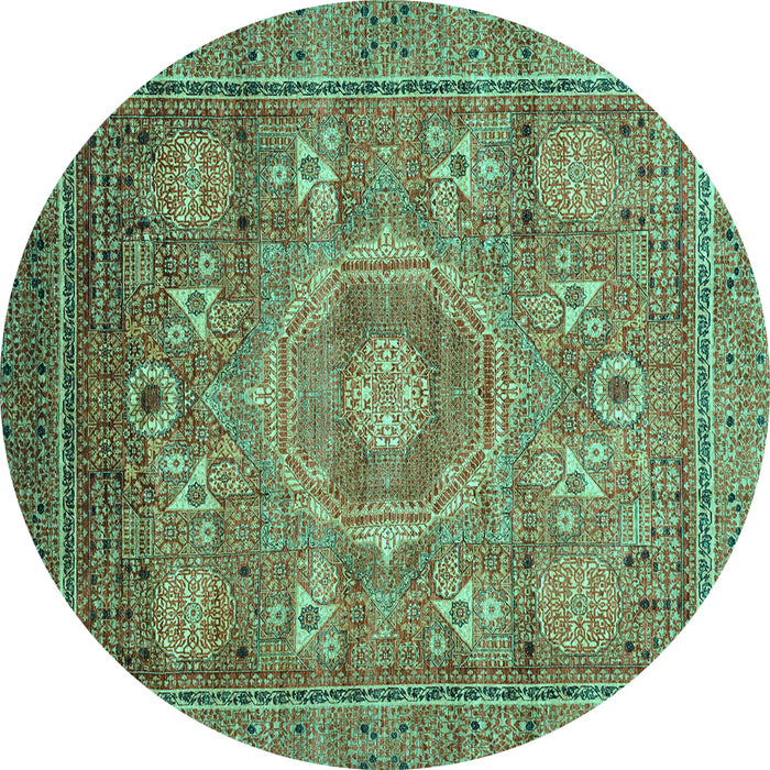Round Machine Washable Abstract Turquoise Modern Area Rugs, wshabs3635turq