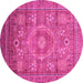 Round Machine Washable Abstract Pink Modern Rug, wshabs3635pnk