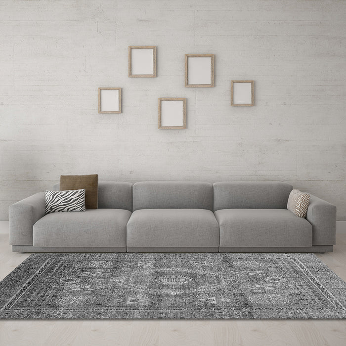 Machine Washable Abstract Gray Modern Rug in a Living Room,, wshabs3635gry