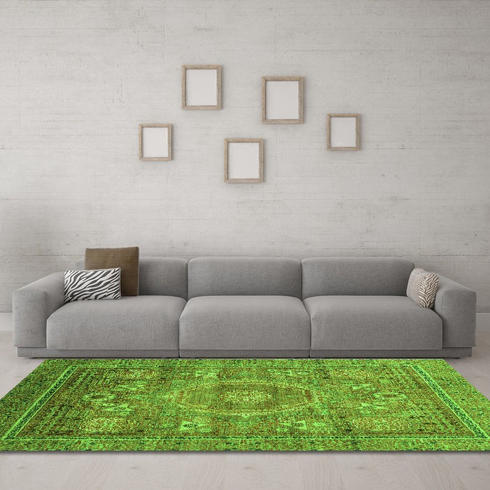Machine Washable Abstract Green Modern Area Rugs in a Living Room,, wshabs3635grn