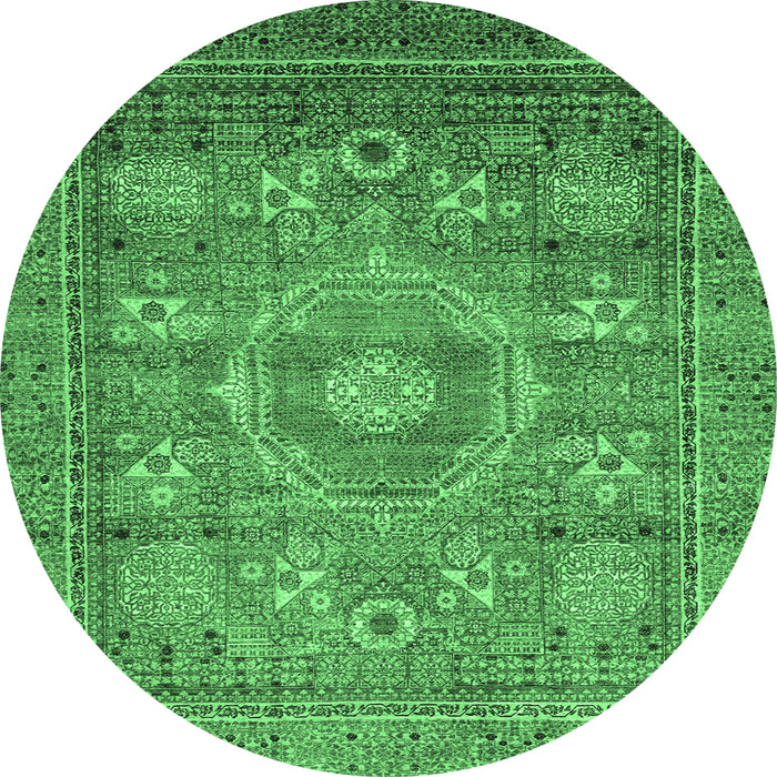 Round Machine Washable Abstract Emerald Green Modern Area Rugs, wshabs3635emgrn