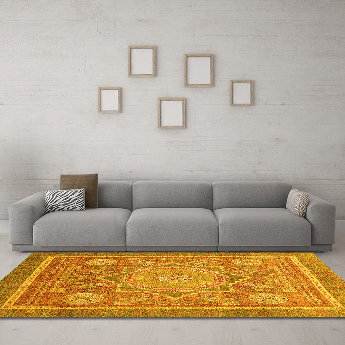 Machine Washable Abstract Yellow Modern Rug in a Living Room, wshabs3636yw