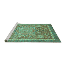 Sideview of Machine Washable Abstract Turquoise Modern Area Rugs, wshabs3636turq
