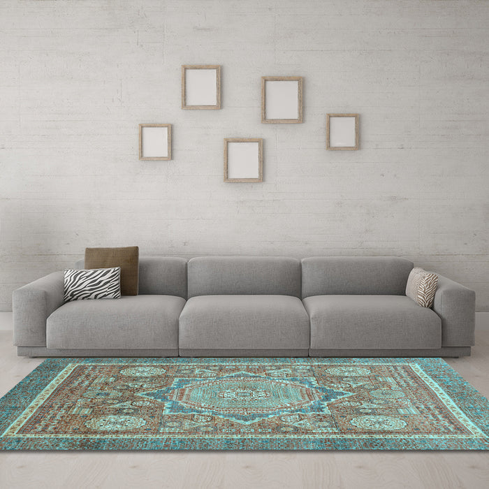 Machine Washable Abstract Light Blue Modern Rug in a Living Room, wshabs3636lblu