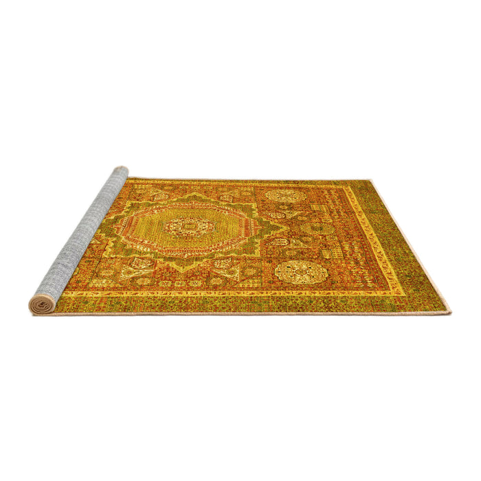 Sideview of Machine Washable Abstract Yellow Modern Rug, wshabs3636yw