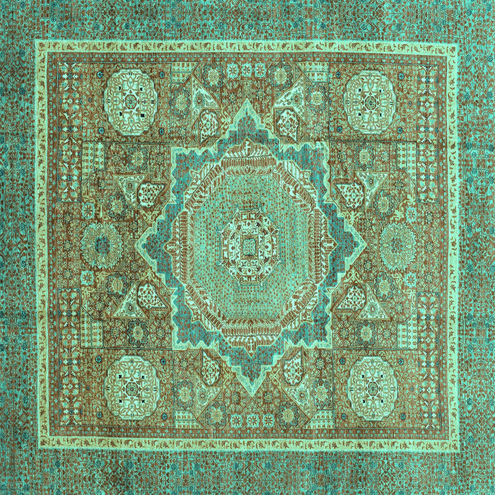 Square Machine Washable Abstract Turquoise Modern Area Rugs, wshabs3636turq
