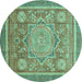 Round Abstract Turquoise Modern Rug, abs3636turq