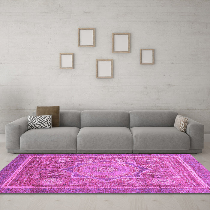 Machine Washable Abstract Purple Modern Area Rugs in a Living Room, wshabs3636pur