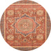 Round Machine Washable Abstract Red Rug, wshabs3636