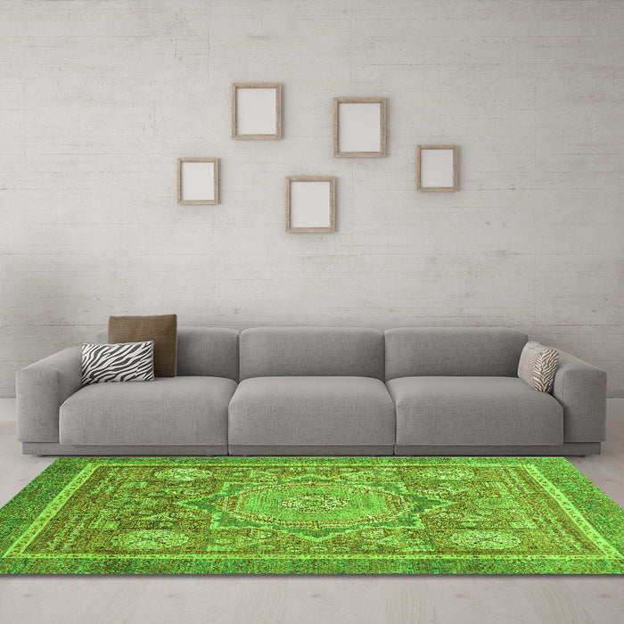 Machine Washable Abstract Green Modern Area Rugs in a Living Room,, wshabs3636grn
