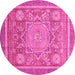 Round Machine Washable Abstract Pink Modern Rug, wshabs3636pnk