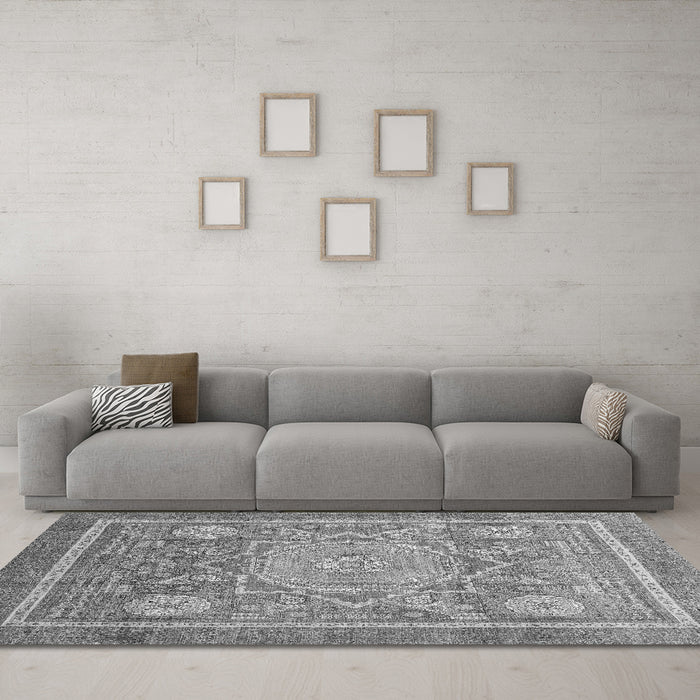 Machine Washable Abstract Gray Modern Rug in a Living Room,, wshabs3636gry