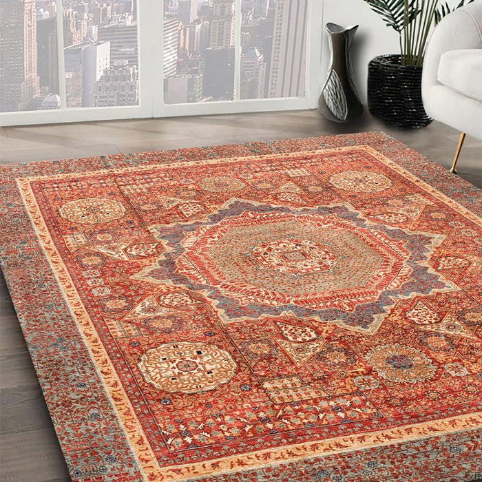 Machine Washable Abstract Red Rug in a Family Room, wshabs3636