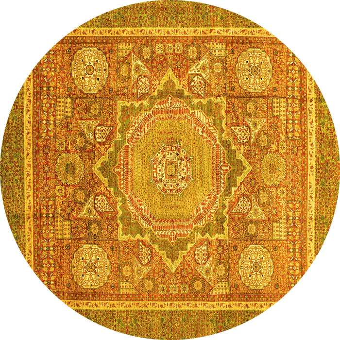 Round Machine Washable Abstract Yellow Modern Rug, wshabs3636yw