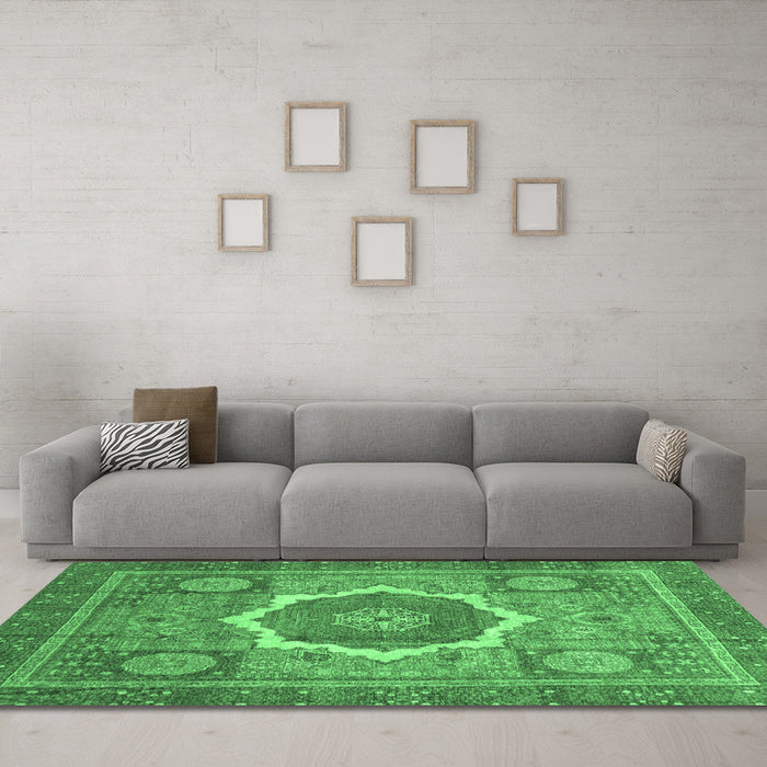 Machine Washable Abstract Emerald Green Modern Area Rugs in a Living Room,, wshabs3637emgrn