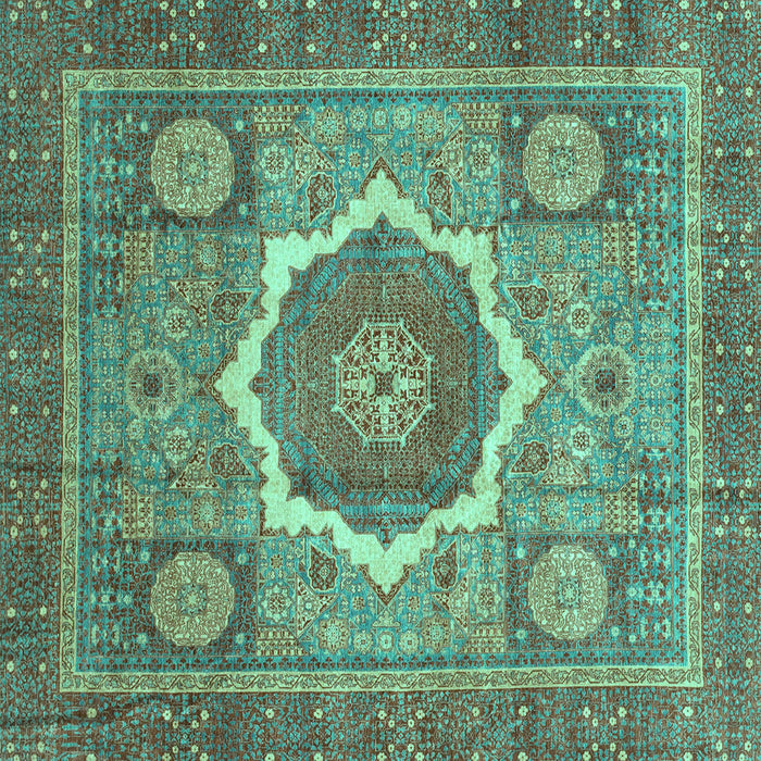 Square Machine Washable Abstract Turquoise Modern Area Rugs, wshabs3637turq