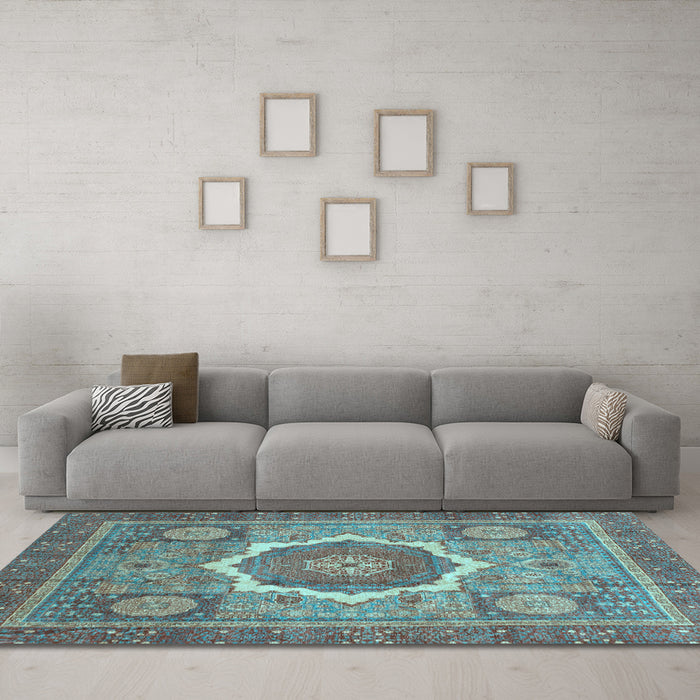 Machine Washable Abstract Light Blue Modern Rug in a Living Room, wshabs3637lblu