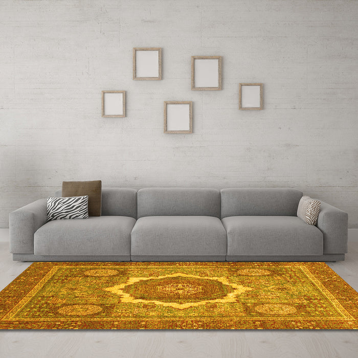 Machine Washable Abstract Yellow Modern Rug in a Living Room, wshabs3637yw