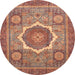 Round Machine Washable Abstract Light Copper Gold Rug, wshabs3637