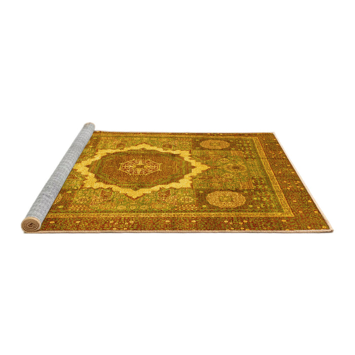 Sideview of Machine Washable Abstract Yellow Modern Rug, wshabs3637yw