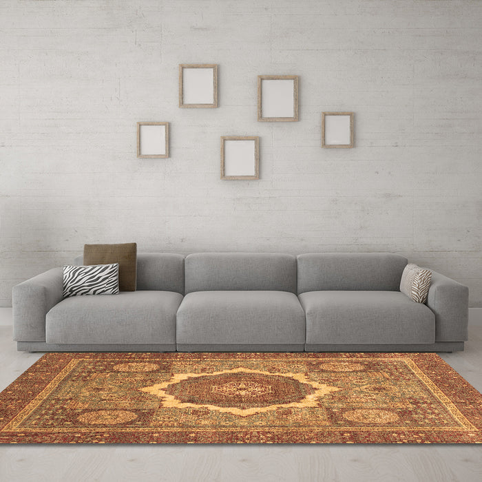 Machine Washable Abstract Brown Modern Rug in a Living Room,, wshabs3637brn