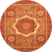 Round Machine Washable Abstract Orange Modern Area Rugs, wshabs3637org