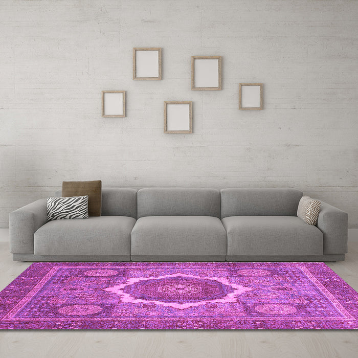 Machine Washable Abstract Purple Modern Area Rugs in a Living Room, wshabs3637pur