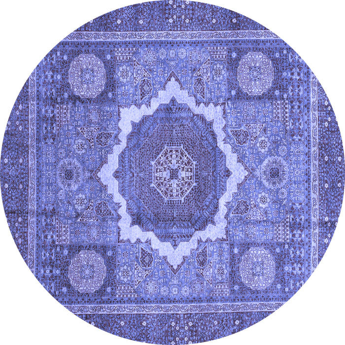 Round Machine Washable Abstract Blue Modern Rug, wshabs3637blu