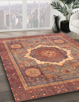Machine Washable Abstract Light Copper Gold Rug in a Family Room, wshabs3637