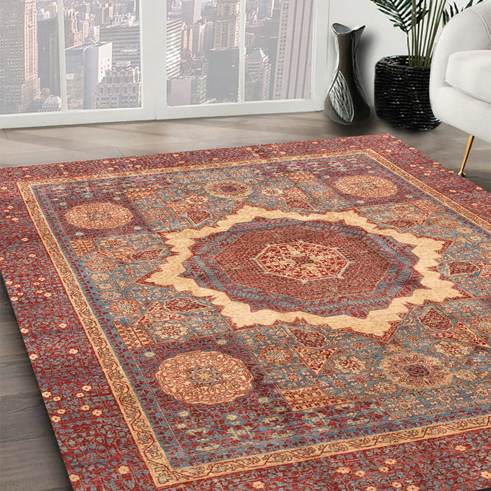 Machine Washable Abstract Light Copper Gold Rug in a Family Room, wshabs3637