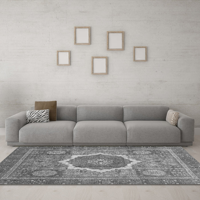 Machine Washable Abstract Gray Modern Rug in a Living Room,, wshabs3637gry
