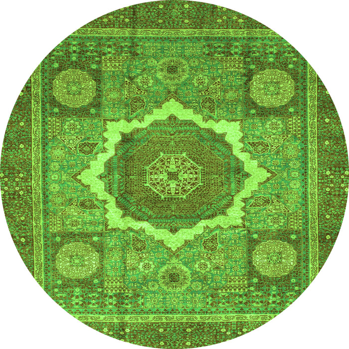Round Machine Washable Abstract Green Modern Area Rugs, wshabs3637grn