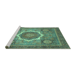 Sideview of Machine Washable Abstract Turquoise Modern Area Rugs, wshabs3637turq