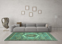 Machine Washable Abstract Turquoise Modern Rug, wshabs3637turq