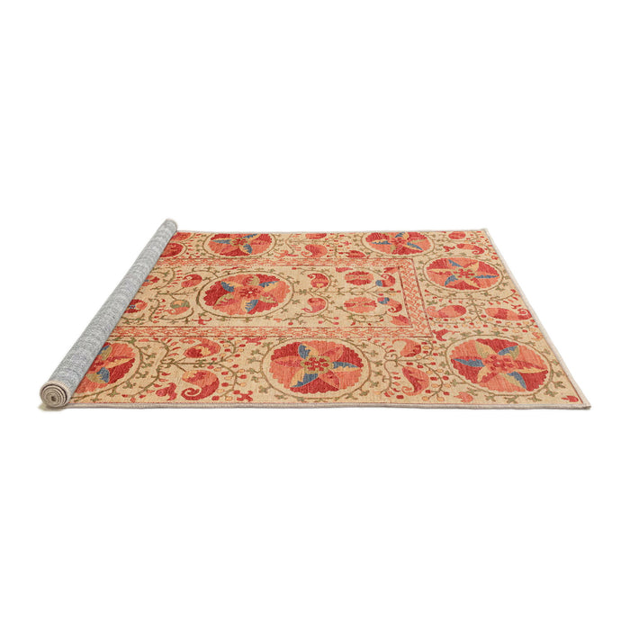Sideview of Machine Washable Abstract Orange Red Rug, wshabs3638